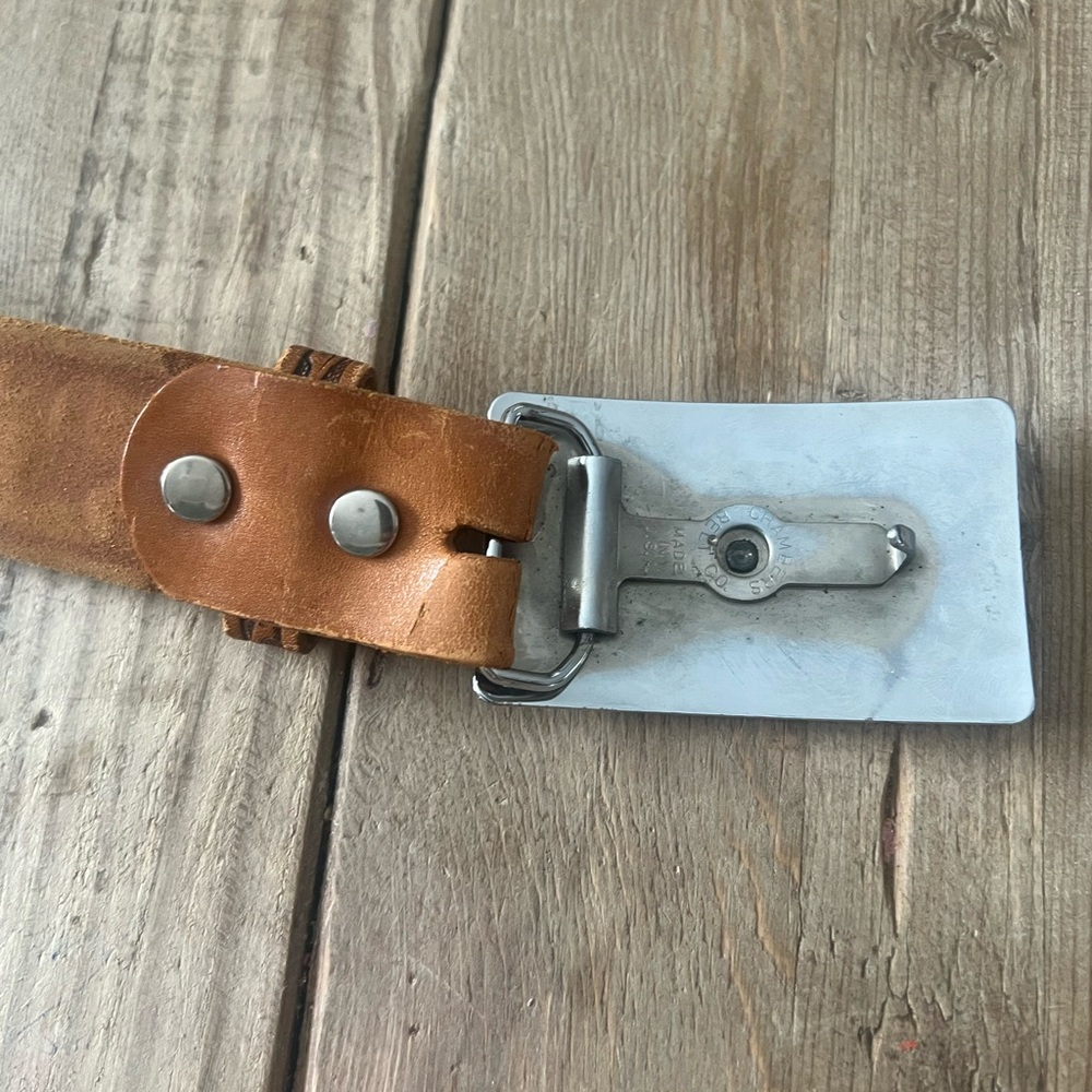 Verkamp’s western Floral Embossed Tan Leather Belt with Silver Buckle - Picture 10 of 15